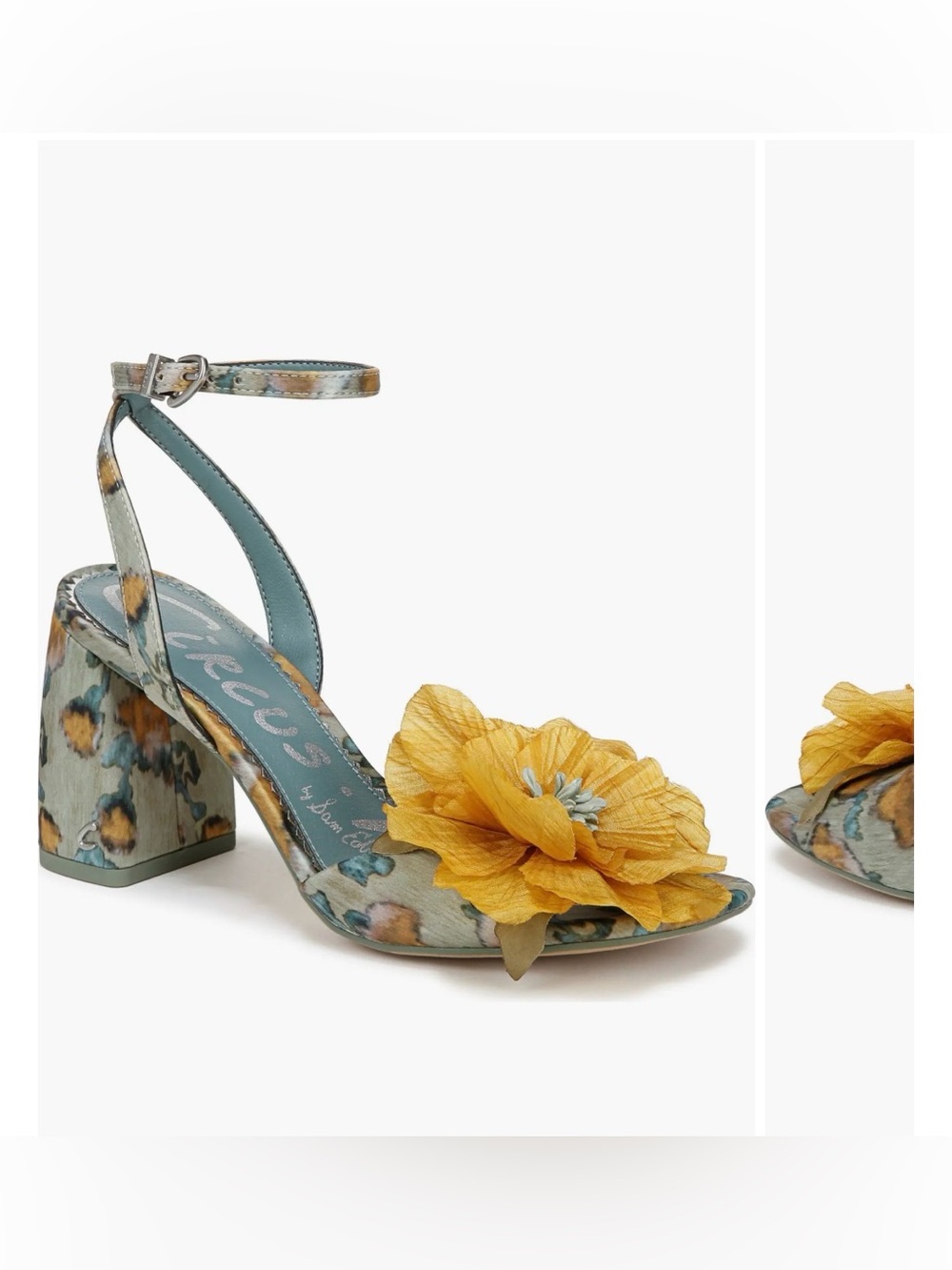 Circus by sam Edelman Teal Floral Block Heels with Yellow Flower Accent
